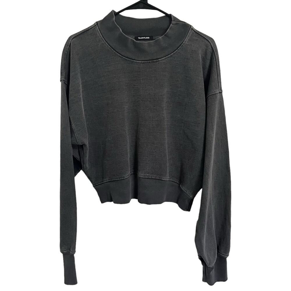 Talentless Mock Neck Sweatshirt Cropped Pullover Gray Stone Wash Streetwear M